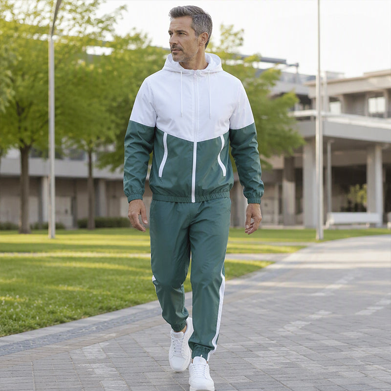 🔥 Nur heute 50 %! Leichtes Farbblock-Jacken- und Jogginganzug-Set für Herren