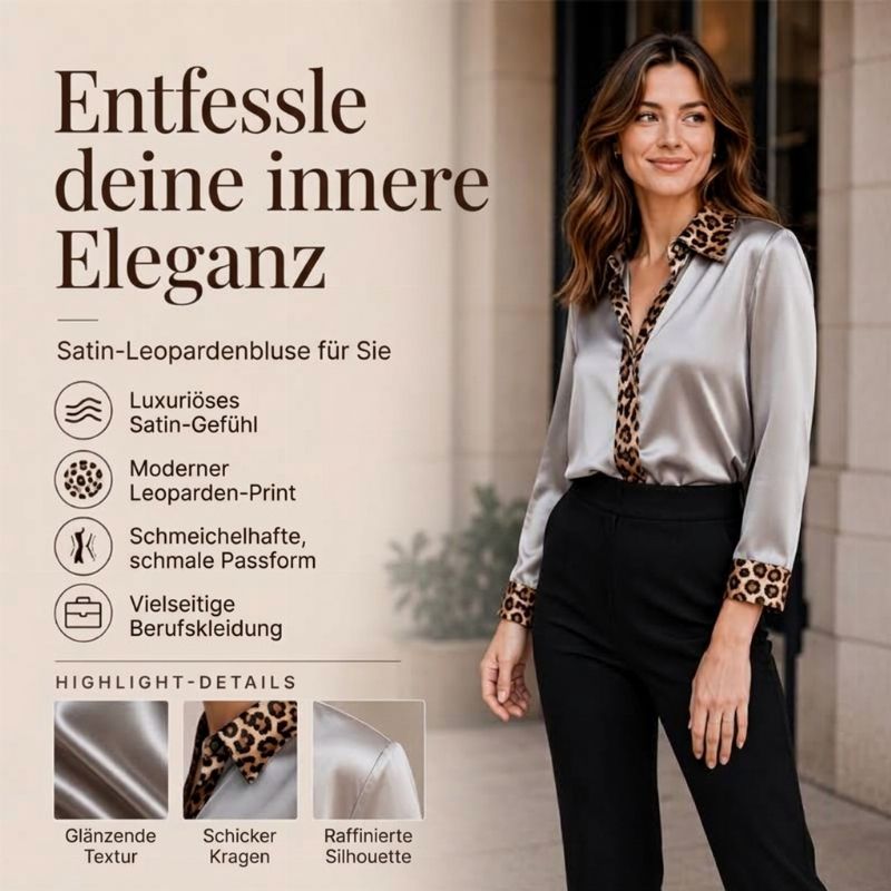 ✨ Neu eingetroffen – Nur heute 50 %! Damen-Satinbluse mit Leoparden-Patchwork
