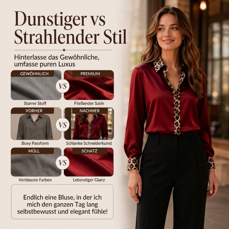✨ Neu eingetroffen – Nur heute 50 %! Damen-Satinbluse mit Leoparden-Patchwork