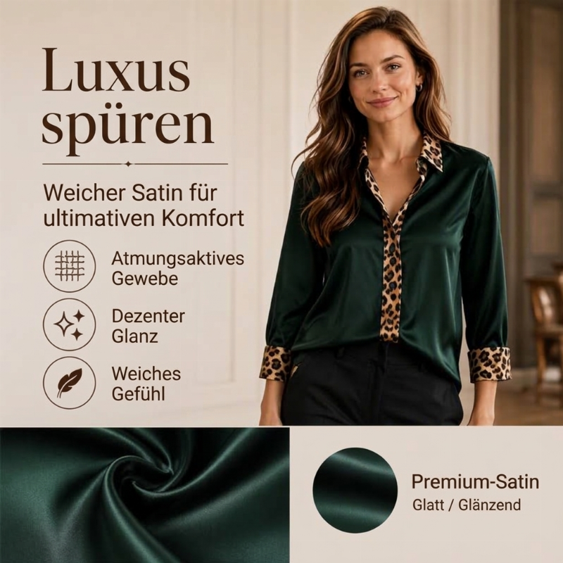 ✨ Neu eingetroffen – Nur heute 50 %! Damen-Satinbluse mit Leoparden-Patchwork
