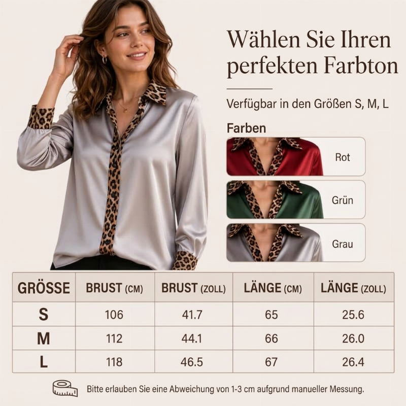 ✨ Neu eingetroffen – Nur heute 50 %! Damen-Satinbluse mit Leoparden-Patchwork