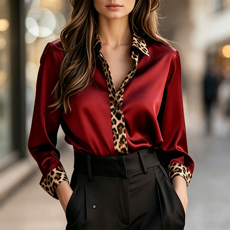 ✨ Neu eingetroffen – Nur heute 50 %! Damen-Satinbluse mit Leoparden-Patchwork