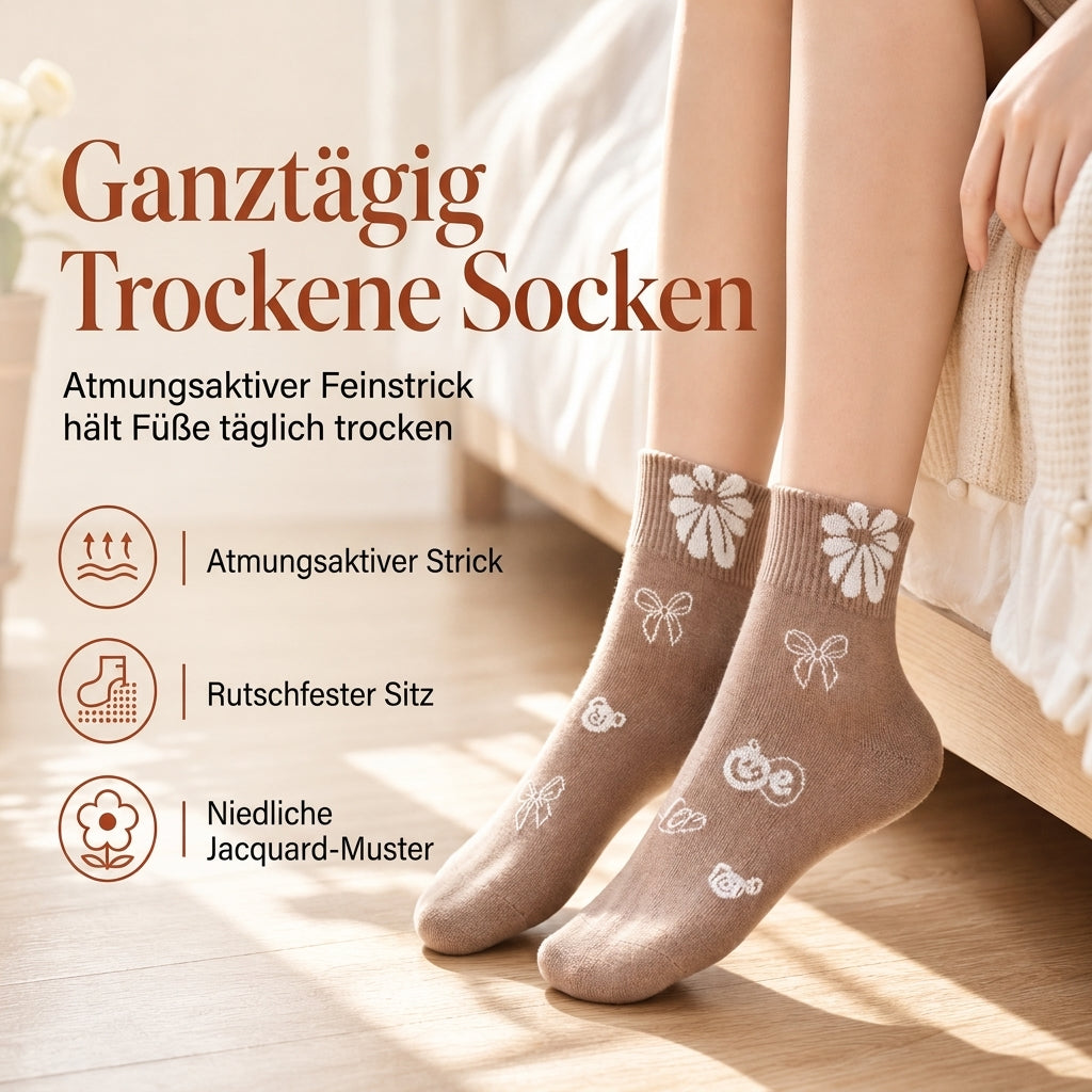 ⏰ Countdown läuft – 50% nur noch 3 Tage! Damen niedliche, gemusterte Knöchelsocken, dünne, atmungsaktive, rutschfeste Kurzsocken