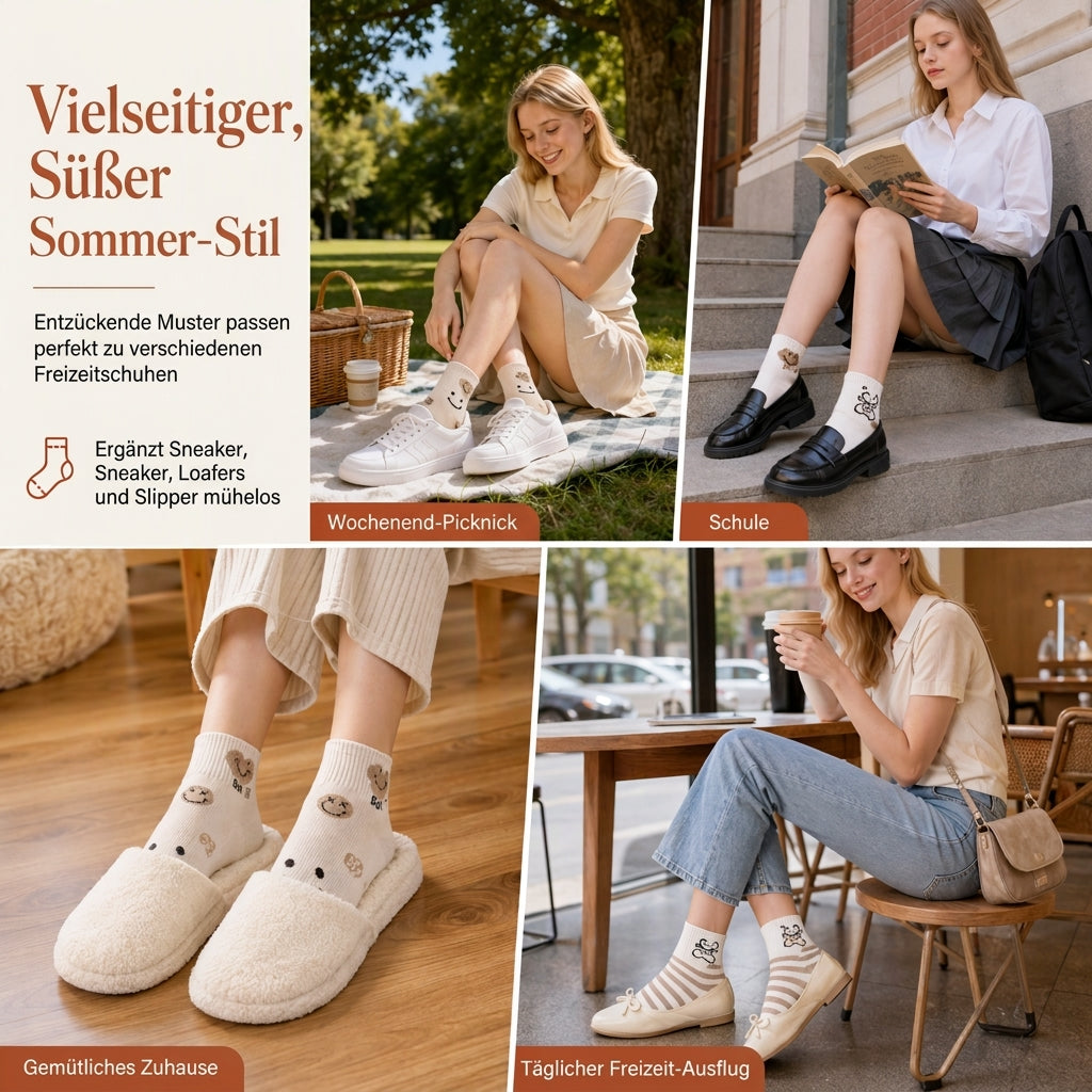 ⏰ Countdown läuft – 50% nur noch 3 Tage! Damen niedliche, gemusterte Knöchelsocken, dünne, atmungsaktive, rutschfeste Kurzsocken