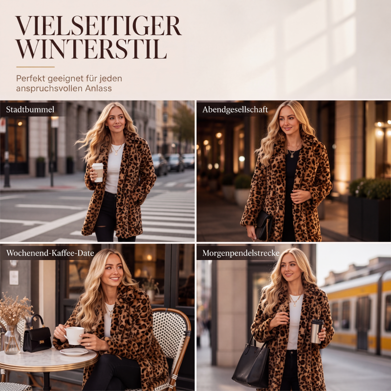 📢Kundenliebling 📢 Stilvoller Damen-Kunstfellmantel mit Leopardenmuster