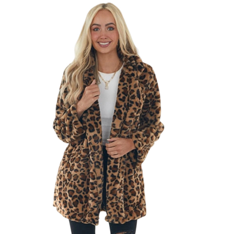 📢Kundenliebling 📢 Stilvoller Damen-Kunstfellmantel mit Leopardenmuster