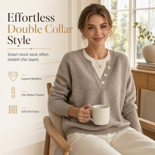 ⏰Beliebt und bald ausverkauft!⏰ Lässiger zweiteiliger Strickpullover mit V-Ausschnitt und Knopfdetails