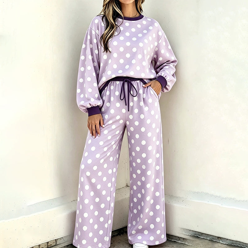 ⏰ Countdown läuft – 50% nur noch 3 Tage! Damen Punktepullover & Weites Bein Hosen Set