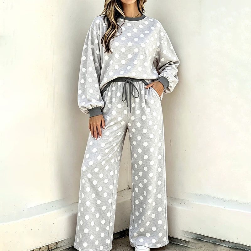⏰ Countdown läuft – 50% nur noch 3 Tage! Damen Punktepullover & Weites Bein Hosen Set