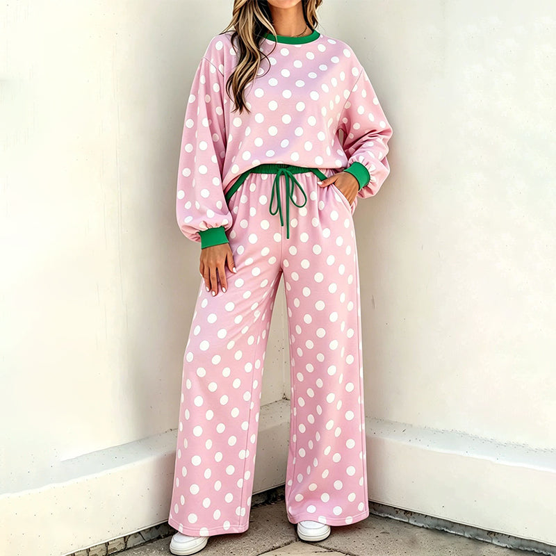⏰ Countdown läuft – 50% nur noch 3 Tage! Damen Punktepullover & Weites Bein Hosen Set