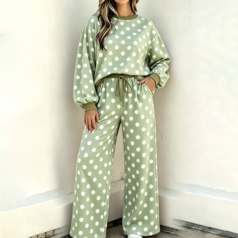 ⏰ Countdown läuft – 50% nur noch 3 Tage! Damen Punktepullover & Weites Bein Hosen Set