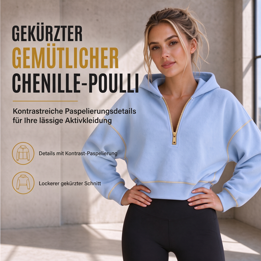 ✨Neu Eingetroffen! Damen-Kurzformatiges Hoodie mit Reißverschluss und Kontrastbesatz, langärmelig,Sweatshirt für Herbst und Winter