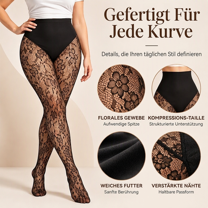 🔥 Nur heute 50 %! Damen Shape Strumpfhosen mit hoher Taille aus Spitze und Fischernetz