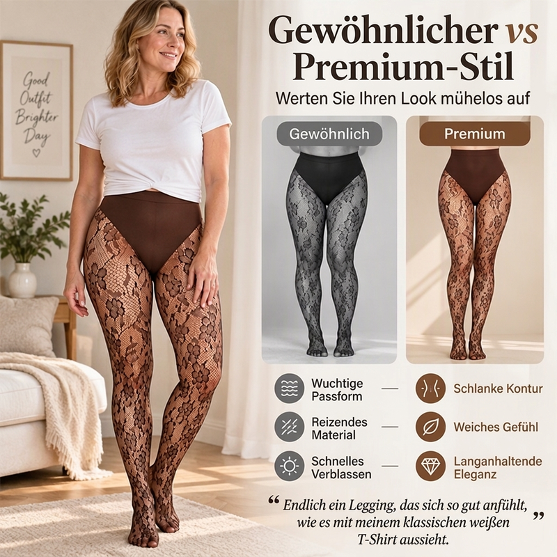 🔥 Nur heute 50 %! Damen Shape Strumpfhosen mit hoher Taille aus Spitze und Fischernetz