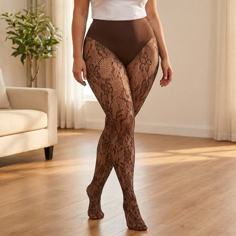 🔥 Nur heute 50 %! Damen Shape Strumpfhosen mit hoher Taille aus Spitze und Fischernetz