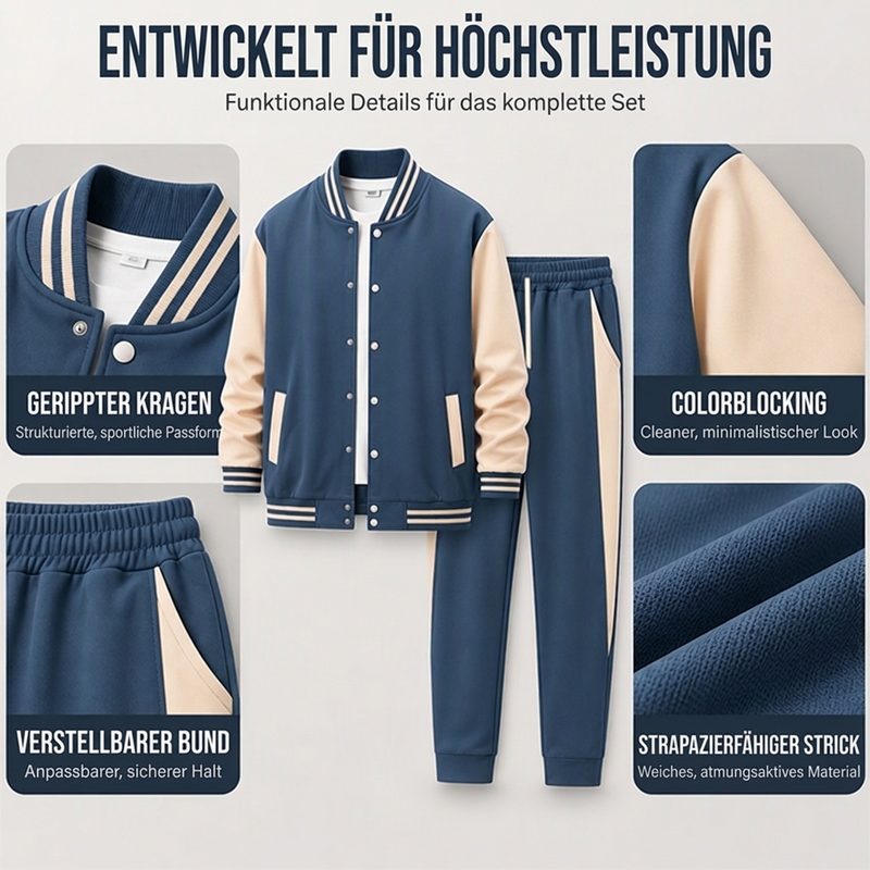 📢Nur heute 50 %! 📢 Herren-Baseballjacke und Hose im Color-Block-Design (Set)