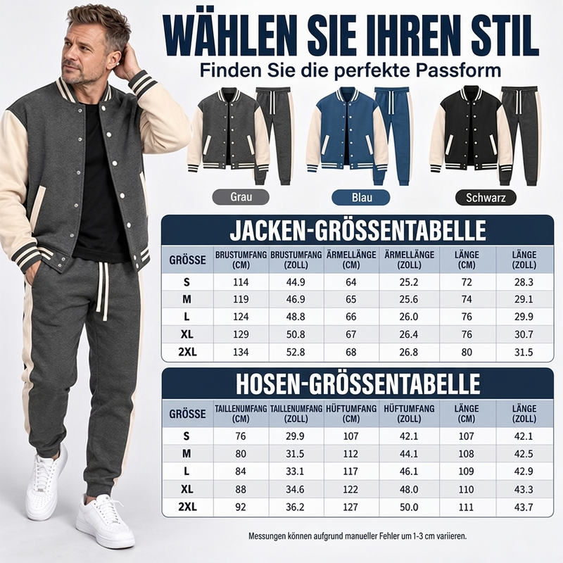 📢Nur heute 50 %! 📢 Herren-Baseballjacke und Hose im Color-Block-Design (Set)