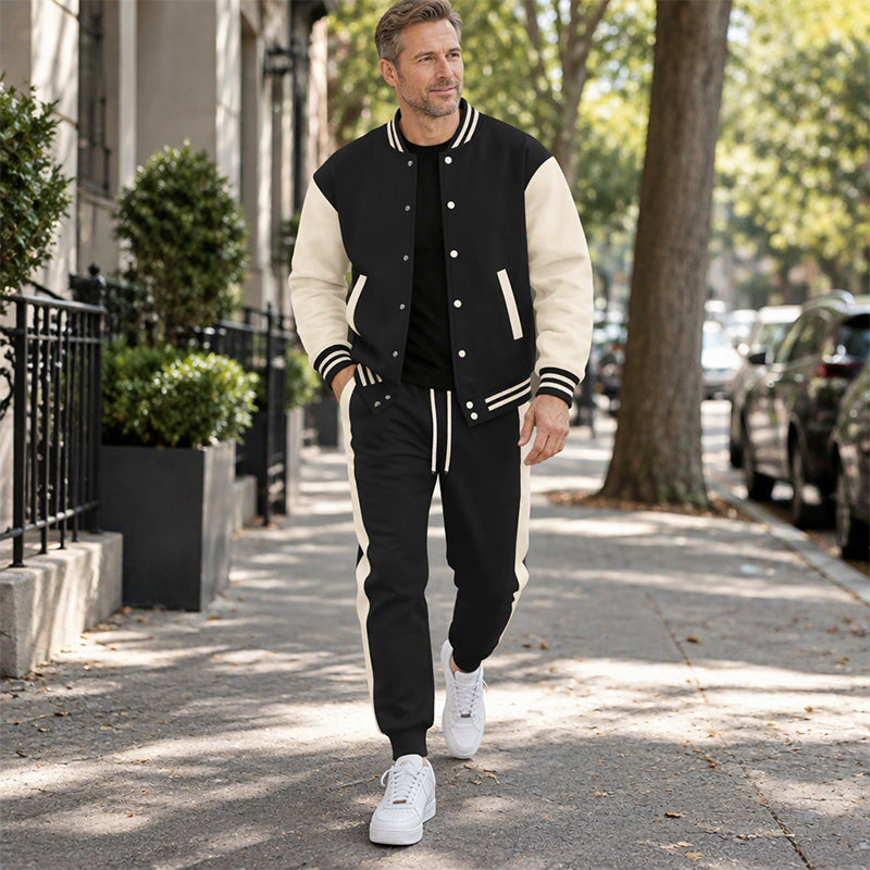 📢Nur heute 50 %! 📢 Herren-Baseballjacke und Hose im Color-Block-Design (Set)