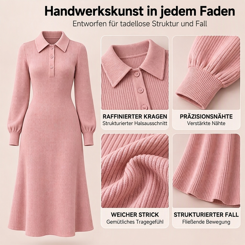 📢Tausende Kunden kaufen es!📢 Damen Strickkleid mit Reverskragen und Rippstrick