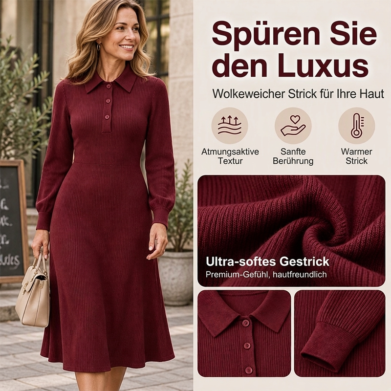 📢Tausende Kunden kaufen es!📢 Damen Strickkleid mit Reverskragen und Rippstrick