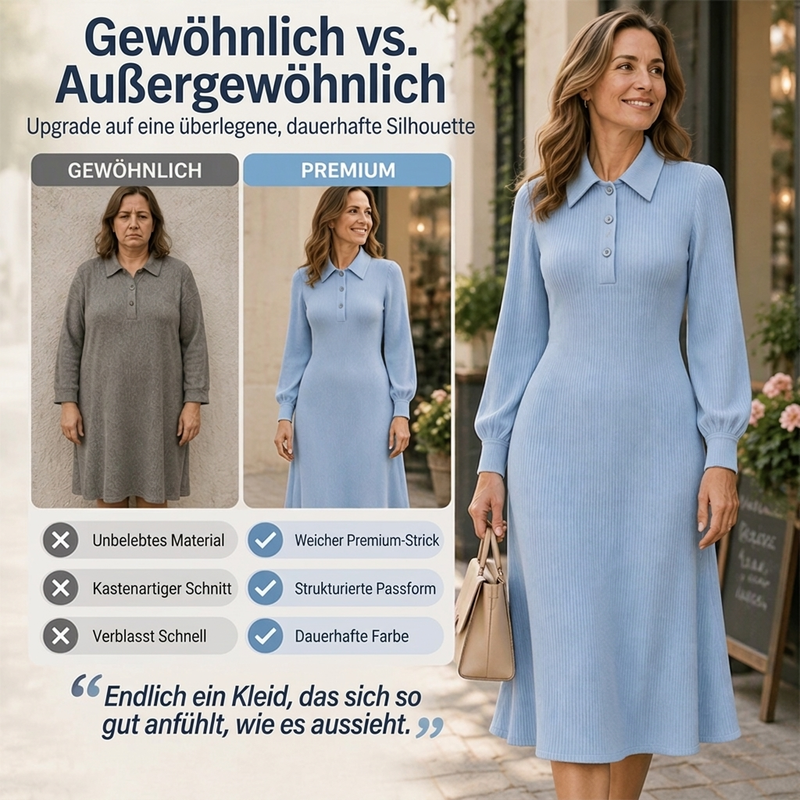 📢Tausende Kunden kaufen es!📢 Damen Strickkleid mit Reverskragen und Rippstrick