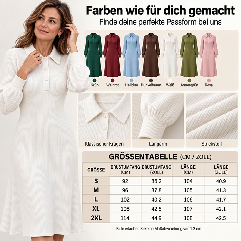 📢Tausende Kunden kaufen es!📢 Damen Strickkleid mit Reverskragen und Rippstrick