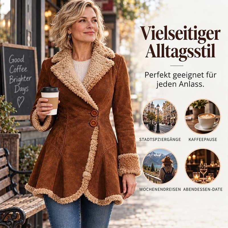 🎉Top Angebot! Jetzt kaufen!🎉 Damenjacke aus Kunstwildleder mit Shearling-Fütterung
