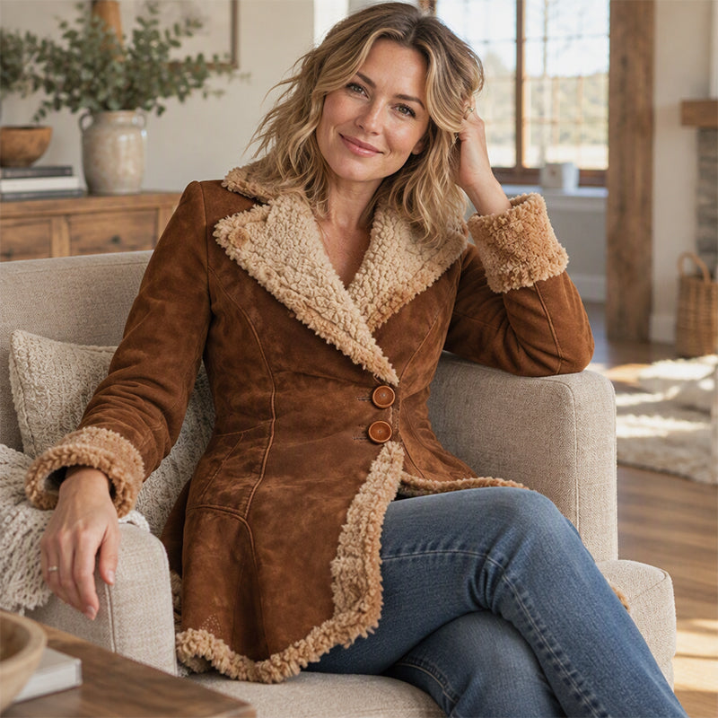 🎉Top Angebot! Jetzt kaufen!🎉 Damenjacke aus Kunstwildleder mit Shearling-Fütterung