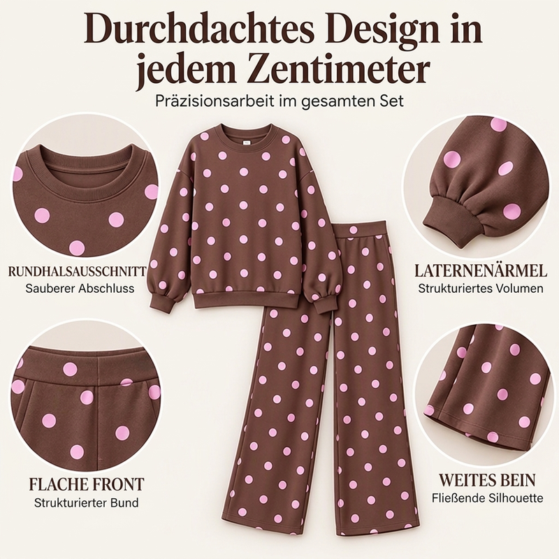 🔥Nur heute: 50% Rabatt!🔥 Damen-Punkte-Top und Hosen mit weitem Bein Set