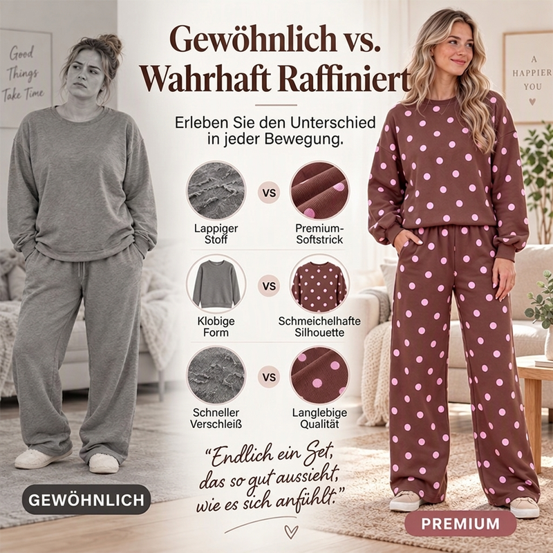 🔥Nur heute: 50% Rabatt!🔥 Damen-Punkte-Top und Hosen mit weitem Bein Set