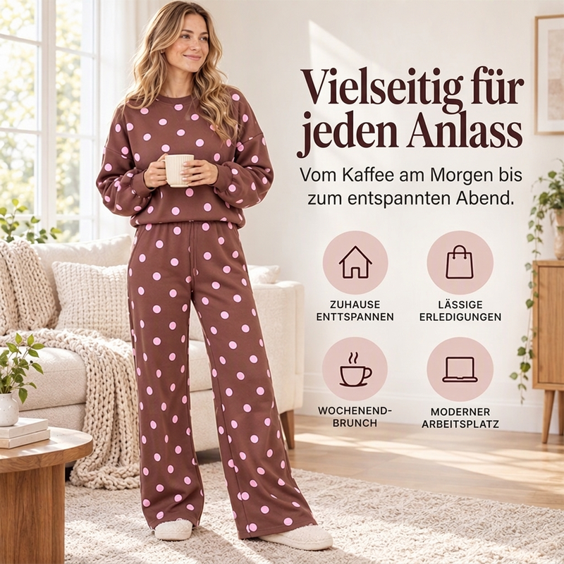 🔥Nur heute: 50% Rabatt!🔥 Damen-Punkte-Top und Hosen mit weitem Bein Set