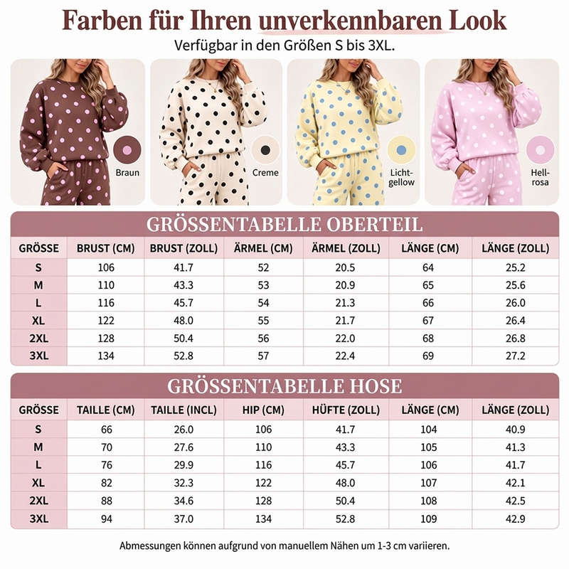 🔥Nur heute: 50% Rabatt!🔥 Damen-Punkte-Top und Hosen mit weitem Bein Set