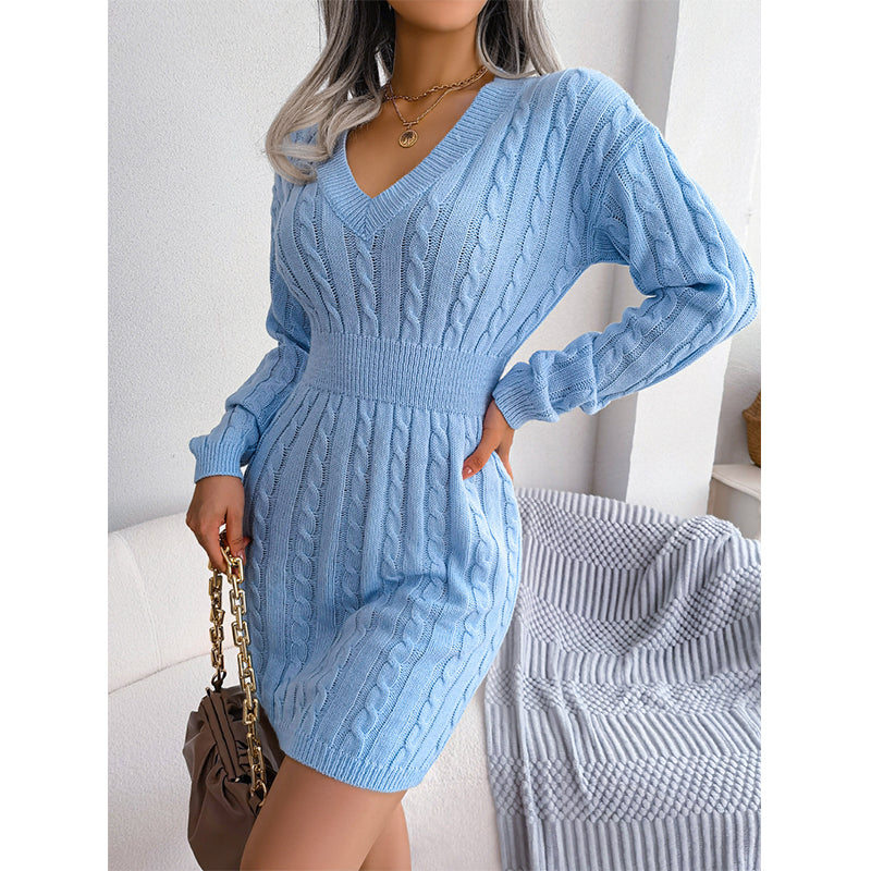 🔥Heiß begehrt! Jetzt sichern!🔥Elegantes Damen-Strickkleid mit Zopfmuster und figurbetontem Schnitt