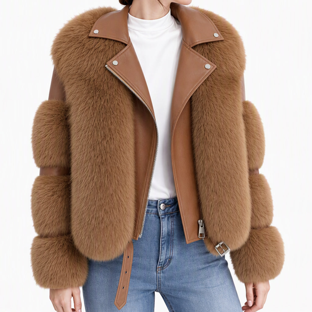 ✨Neu Eingetroffen! Damen Kunstfell Kurzmantel Wintermantel