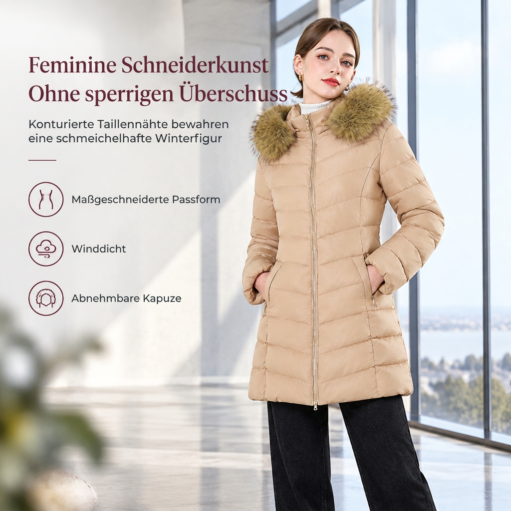 ⏰ Countdown läuft – 50% nur noch 3 Tage! Damen mittel langer, taillierter Winter Steppmantel mit grobem Pelzkragen, Oberbekleidung