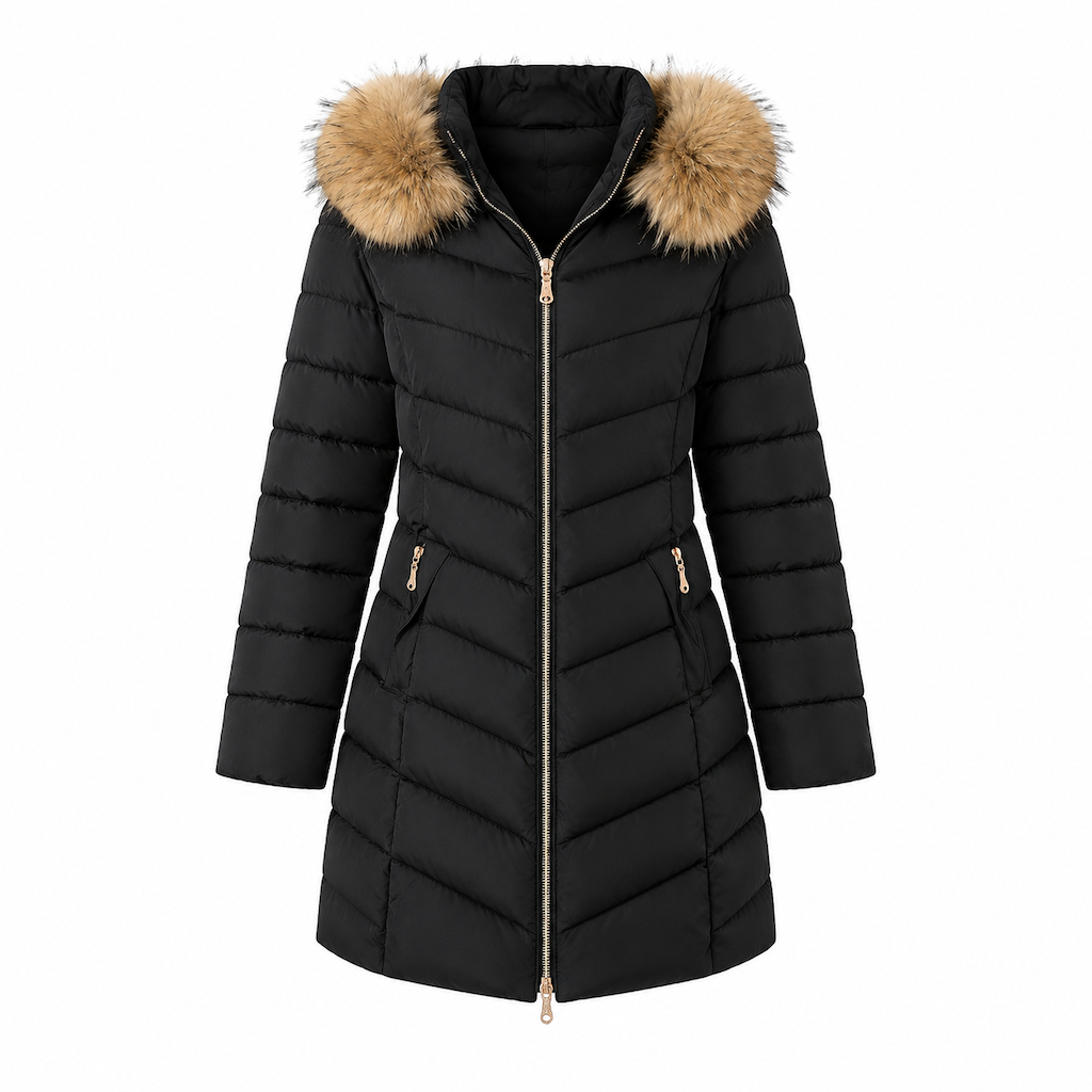 ⏰ Countdown läuft – 50% nur noch 3 Tage! Damen mittel langer, taillierter Winter Steppmantel mit grobem Pelzkragen, Oberbekleidung