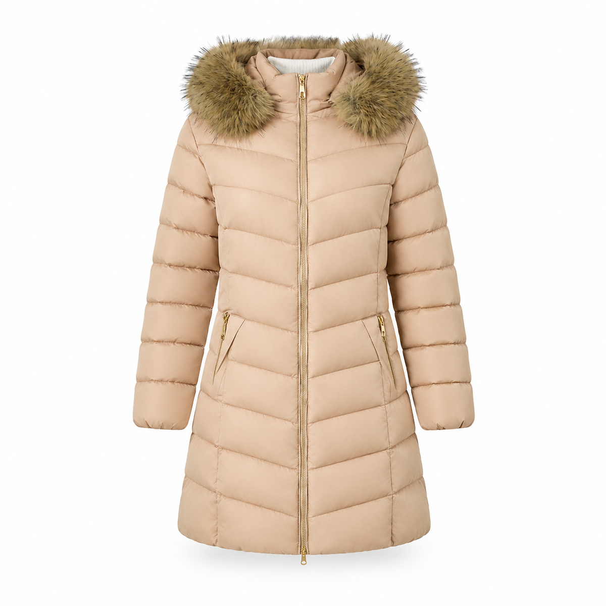 ⏰ Countdown läuft – 50% nur noch 3 Tage! Damen mittel langer, taillierter Winter Steppmantel mit grobem Pelzkragen, Oberbekleidung