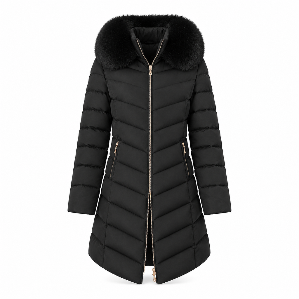 ⏰ Countdown läuft – 50% nur noch 3 Tage! Damen mittel langer, taillierter Winter Steppmantel mit grobem Pelzkragen, Oberbekleidung