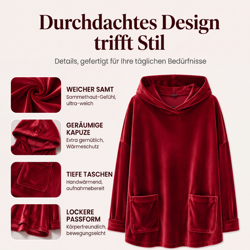 ⏰ Countdown läuft – 50% nur noch 3 Tage! Samt-Kapuzenpullover für Damen