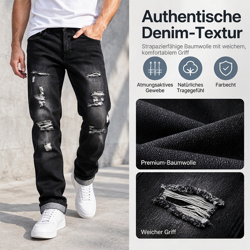 🔥 Nur heute 50 %! Herren zerrissene, schmale, used-out Denim-Jeans