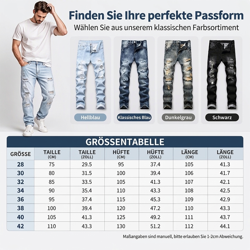 🔥 Nur heute 50 %! Herren zerrissene, schmale, used-out Denim-Jeans