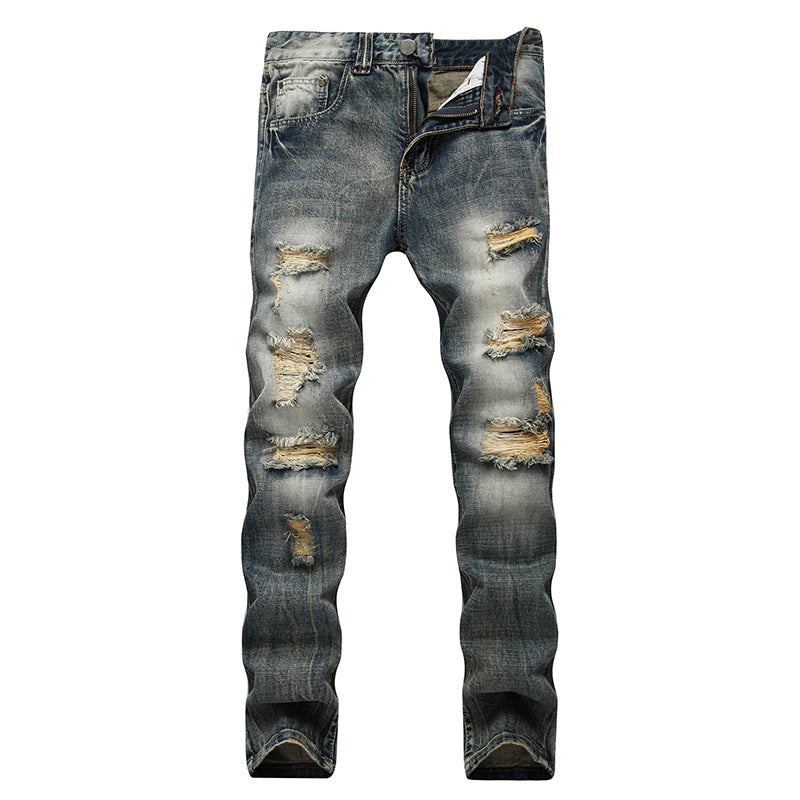 🔥 Nur heute 50 %! Herren zerrissene, schmale, used-out Denim-Jeans