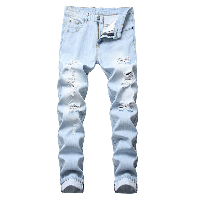 🔥 Nur heute 50 %! Herren zerrissene, schmale, used-out Denim-Jeans
