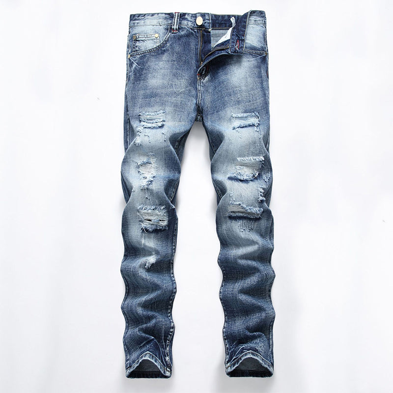 🔥 Nur heute 50 %! Herren zerrissene, schmale, used-out Denim-Jeans