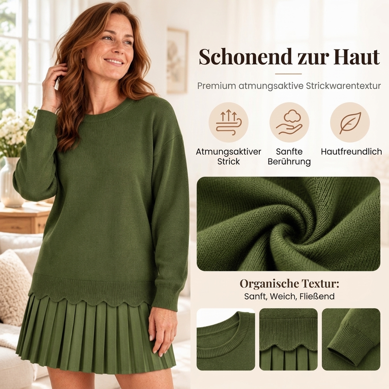 ✨ Neu eingetroffen – Nur heute 50 %! Damen Zweiteiler aus Pullover mit Muschelkante und Plisseerock
