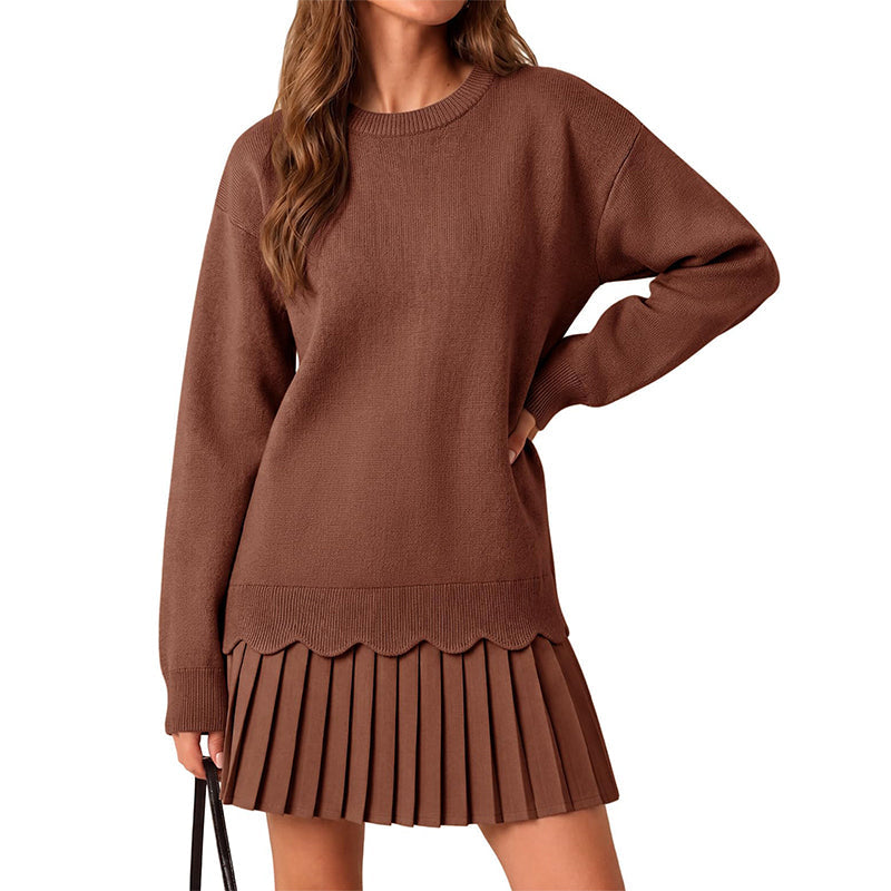 ✨ Neu eingetroffen – Nur heute 50 %! Damen Zweiteiler aus Pullover mit Muschelkante und Plisseerock