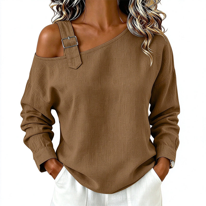 📢🎉50%Rabatt!!!🛍️✨Damen Longsleeve mit asymmetrischem Off-Shoulder-Design