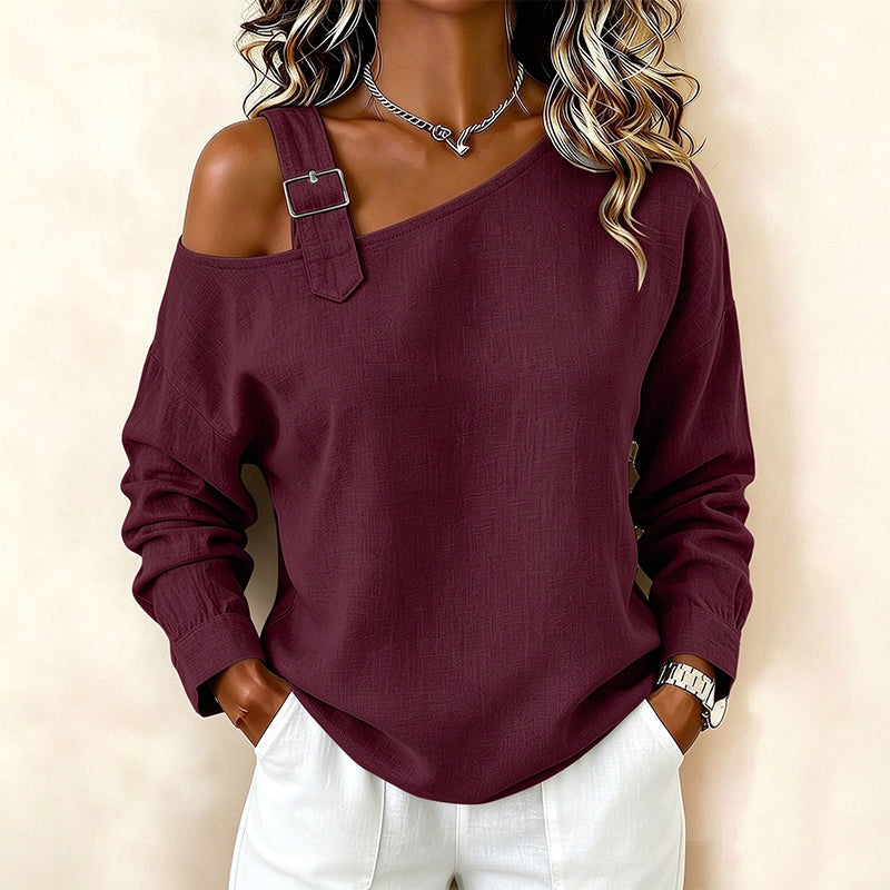 📢🎉50%Rabatt!!!🛍️✨Damen Longsleeve mit asymmetrischem Off-Shoulder-Design