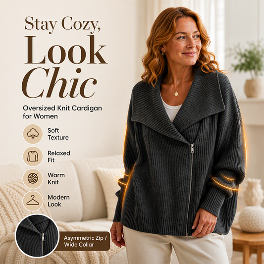 ✨ Neu eingetroffen – Nur heute 50 %! Schicke, asymmetrische Damen-Strickjacke mit Reißverschluss