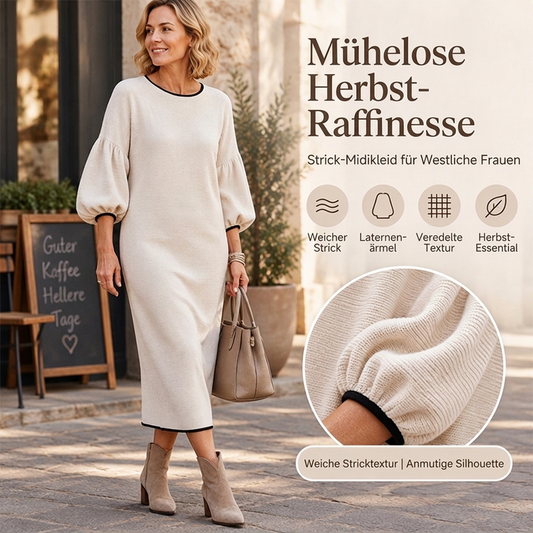 ✨ Neu eingetroffen – Nur heute 50 %! Damen Midikleid aus strukturiertem Strick mit Puffärmeln